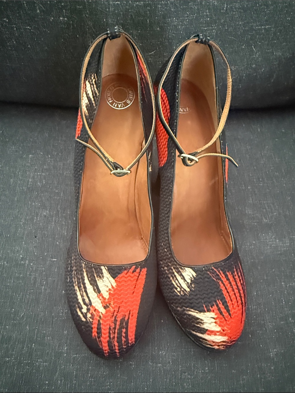 Dries Van Noten Black Pumps with Red and Cream Brushstroke Accents